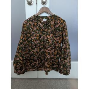 Olivia James NWOT floral crisp cotton bell sleeve blouse Cottagecore Sz S